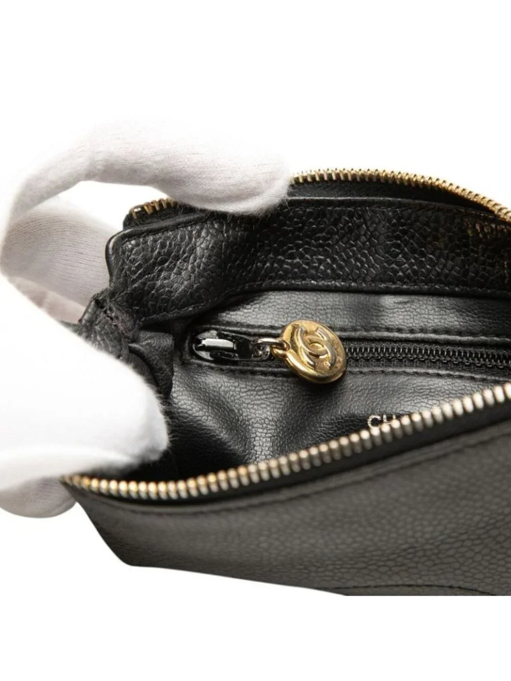 Chanel CC Logo Pouch Case Black Caviar Leather